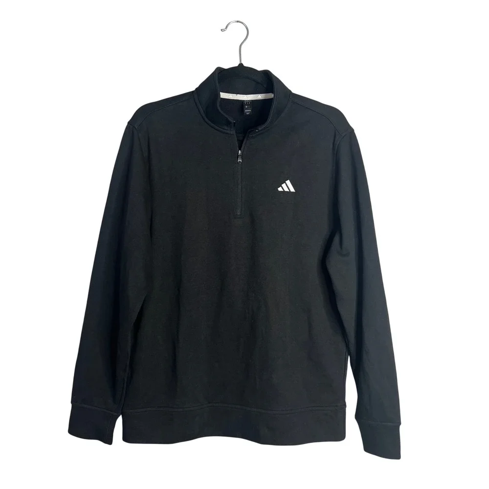 Adidas To Go Quarter Zip Pullover Mens Sz M Black 1/4 Zip Mock Neck Athletic